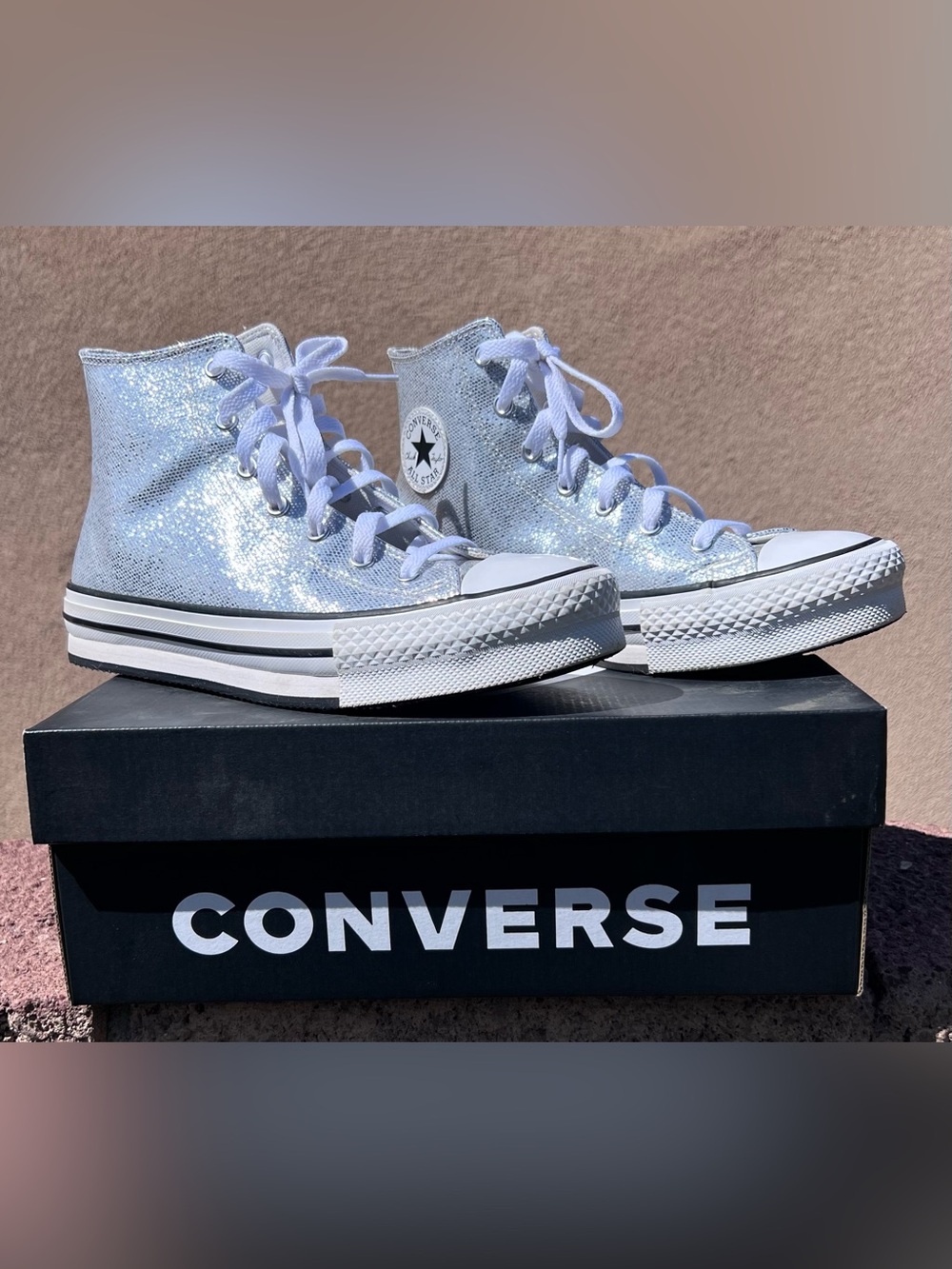 Converse Kids Silver Glitter High-Top Sneakers